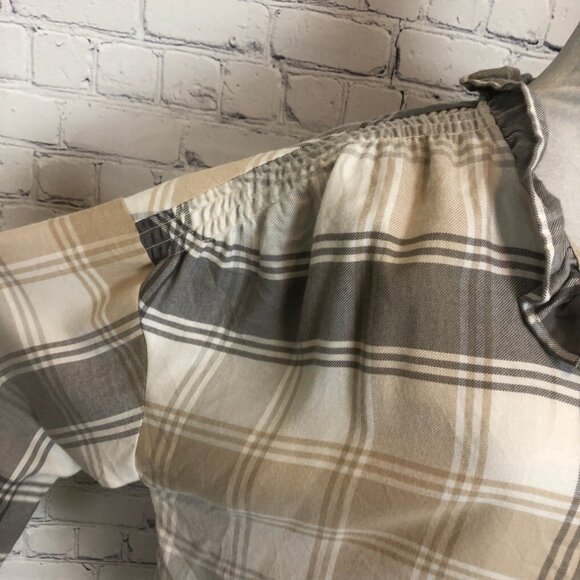 NWT Ann Taylor Gray Tan Plaid Buttondown Shirt Size XL - Picture 6 of 9
